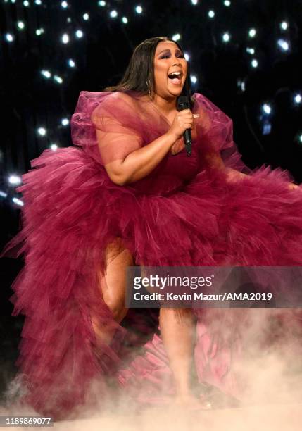 Lizzo performs onstage during the 2019 American Music Awards at Microsoft Theater on November 24, 2019 in Los Angeles, California.