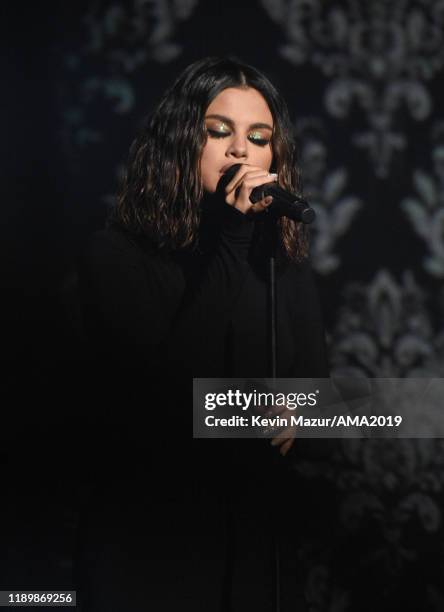 Selena Gomez performs onstage during the 2019 American Music Awards at Microsoft Theater on November 24, 2019 in Los Angeles, California.