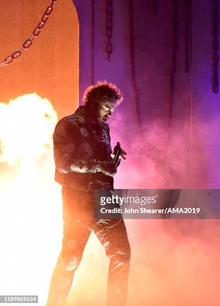 Post Malone performs onstage during the 2019 American Music Awards at Microsoft Theater on November 24, 2019 in Los Angeles, California.