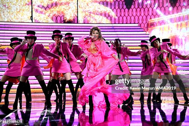 Shania Twain performs onstage during the 2019 American Music Awards at Microsoft Theater on November 24, 2019 in Los Angeles, California.