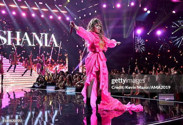 Shania Twain performs onstage during the 2019 American Music Awards at Microsoft Theater on November 24, 2019 in Los Angeles, California.