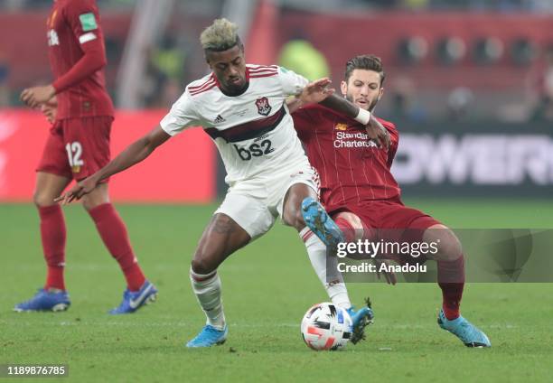 Andrew Robertson of Liverpool in action against Bruno Henriqu of CR Flamengo during the FIFA Club World Cup Qatar 2019 Final match between Liverpool...