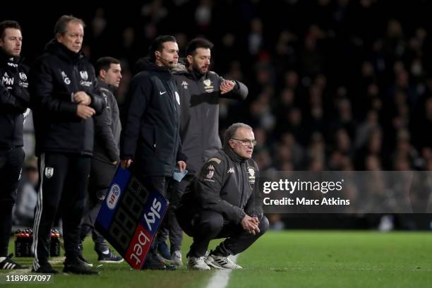 Leeds manager Marcelo Bielsa during the Sky Bet Championship match between Fulham and Leeds United at Craven Cottage on December 21, 2019 in London,...