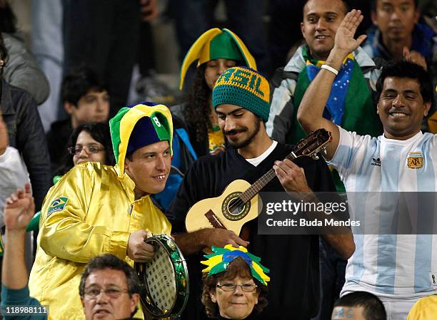 Supporters of Brazil before the match between Brazil v Ecuador as part of Group B of Copa America 2011 at the Mario Kempes Stadium on July 13, 2011...