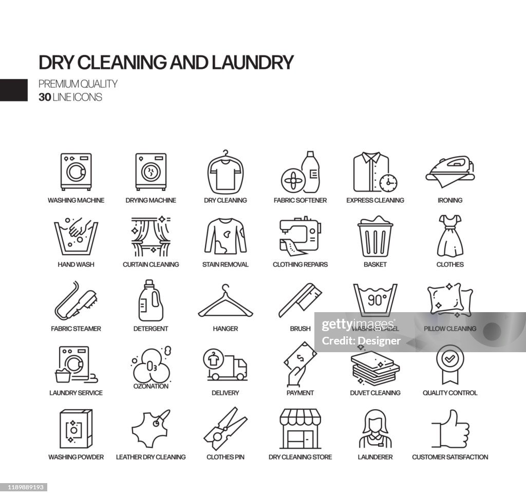 Eenvoudige set van Wasserij en Stomerij gerelateerde vector lijn iconen. Outline Symbol-collectie