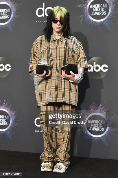 Billie Eilish attends the 47th Annual American Music Awards® - Press Room at Microsoft Theater on November 24, 2019 in Los Angeles, California.