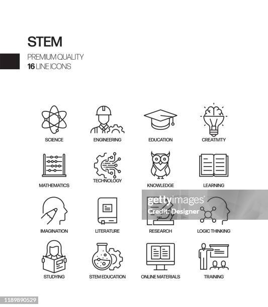 stockillustraties, clipart, cartoons en iconen met eenvoudige set van stem onderwijs gerelateerde vector lijn iconen. outline symbol-collectie - hobbys