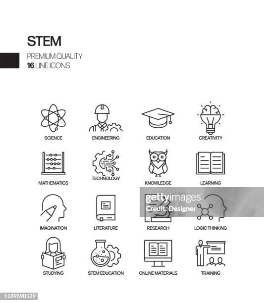 simple set of stem education related vector line icons. outline symbol collection - hobbies icons stock illustrations