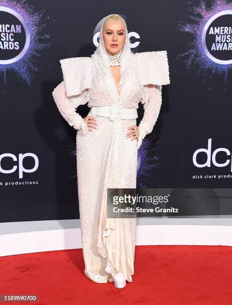 Christina Aguilera arrives at the 2019 American Music Awards at Microsoft Theater on November 24, 2019 in Los Angeles, California.