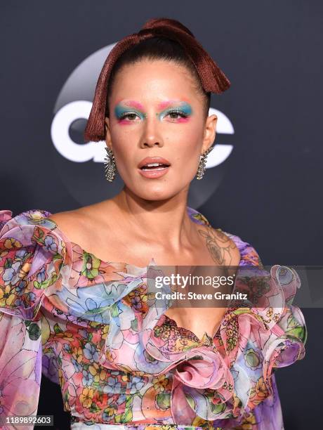 Halsey arrives at the 2019 American Music Awards at Microsoft Theater on November 24, 2019 in Los Angeles, California.