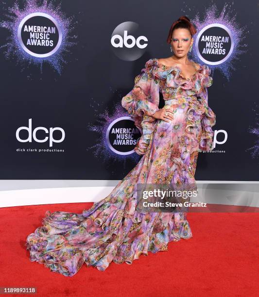 Halsey arrives at the 2019 American Music Awards at Microsoft Theater on November 24, 2019 in Los Angeles, California.