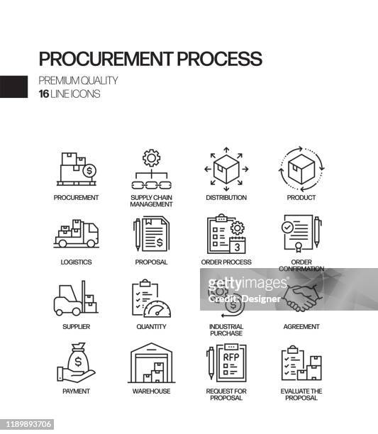 simple set of procurement process related vector line icons. outline symbol collection - achievement stock illustrations
