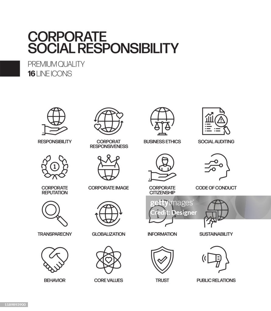 Simple Set of Corporate Social Responsibility Related Vector Line Icons. Outline Symbol Collection
