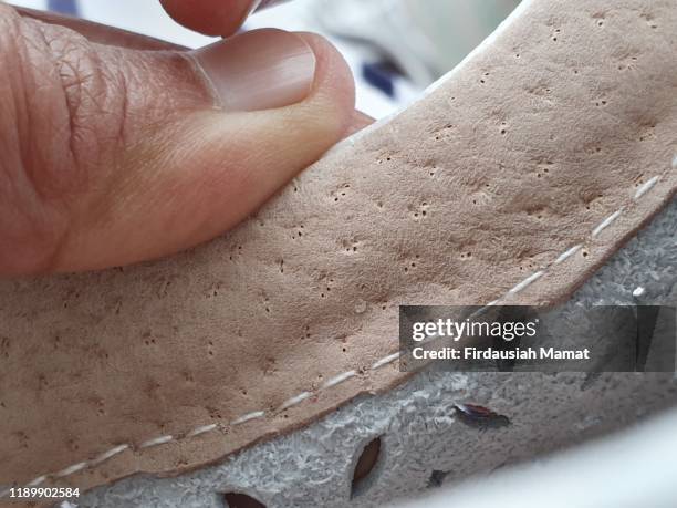 close up of leather shoe lining made from animal  skin - macro animal stock-fotos und bilder