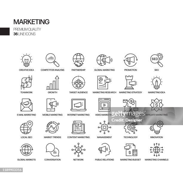 ilustrações de stock, clip art, desenhos animados e ícones de simple set of marketing related vector line icons. outline symbol collection - multitarefas