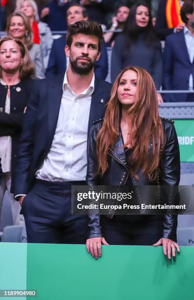 Gerard Pique and Shakira attend Davis Cup Final at Caja Magica on November 24, 2019 in Madrid, Spain.