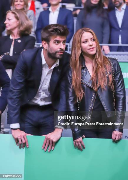 Gerard Pique and Shakira attend Davis Cup Final at Caja Magica on November 24, 2019 in Madrid, Spain.
