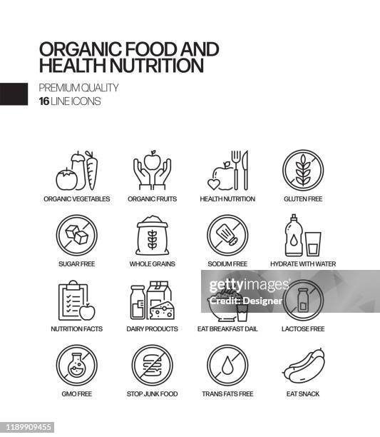 bildbanksillustrationer, clip art samt tecknat material och ikoner med enkel uppsättning av ekologiska livsmedel och hälsa nutrition relaterade vektor linje ikoner. samling med dispositionssymboler - antioxidant