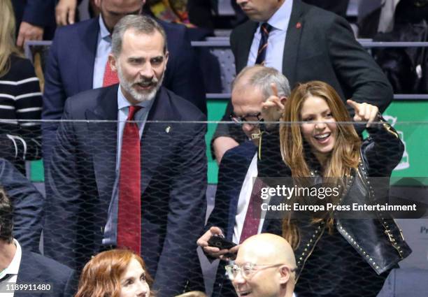 King Felipe of Spain, Jose Guirao and Shakira attend Davis Cup Final at Caja Magica on November 24, 2019 in Madrid, Spain.