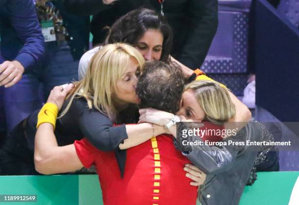 Rafa Nadal's family celebrate after defeating Canada's Denis Shapovalov during the final singles tennis match between Canada and Spain at the Davis...