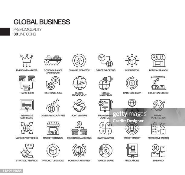simple set of global business related vector line icons. outline symbol collection - home base stock illustrations