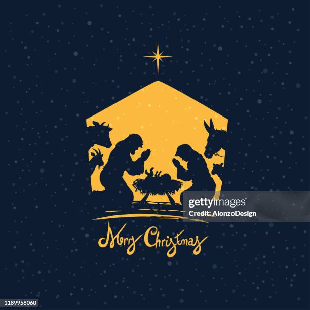 illustrazioni stock, clip art, cartoni animati e icone di tendenza di nascita di cristo. presepe. - parto