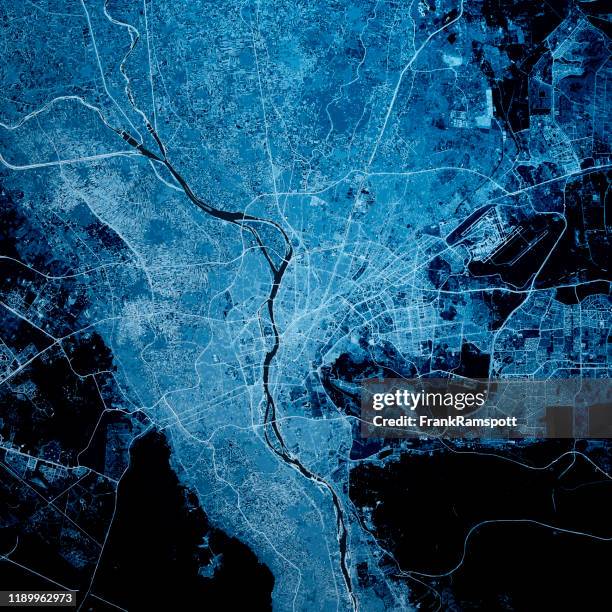 cairo egypt 3d render map blue top view jul 2019 - aerial view of cairo stock pictures, royalty-free photos & images