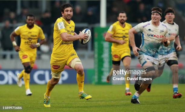 Romain Sazy of La Rochelle breaks with the ball during the Heineken Champions Cup Round 2 match between Sale Sharks and La Rochelle at AJ Bell...