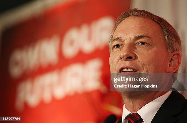 Labour leader Phil Goff speaks during Labour's long term financial plan announcement at Westpac Stadium on July 14, 2011 in Wellington, New Zealand....