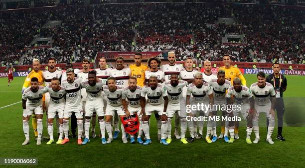 Flamengo Team Group pose prior the FIFA Club World Cup Final Match between Liverpool FC and CR Flamengo at Khalifa International Stadium on December...