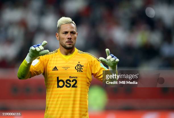 Diego Alves of CR Flamengo on action during the FIFA Club World Cup Final Match between Liverpool FC and CR Flamengo at Khalifa International Stadium...