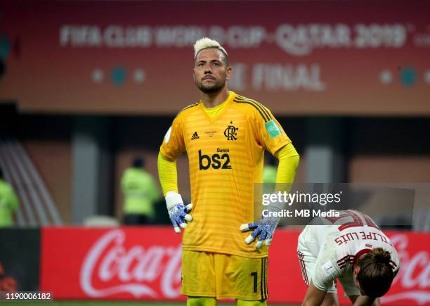 Diego Alves of CR Flamengo disappointed at the end of FIFA Club World Cup Final Match between Liverpool FC and CR Flamengo at Khalifa International...