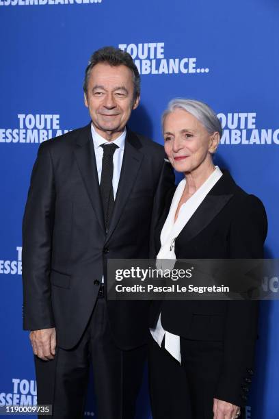 Director Michel Denisot and his wife Martine Patier attend the "Toute Ressemblance" photocall At UGC Cine Cite Les Halles on November 25, 2019 in...