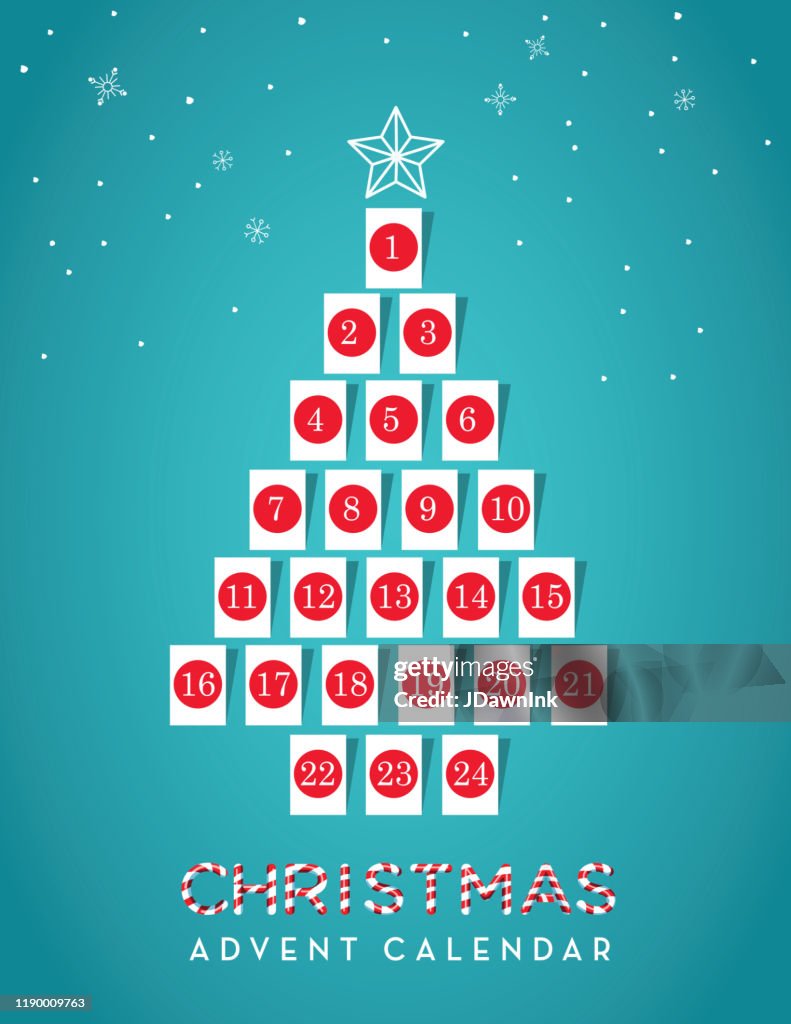 Christmas Tree shaped Holiday Advent calendar date with gift tags