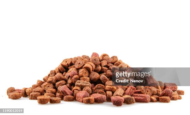 dried pet food isolated on white background - pet food ストックフォトと画像