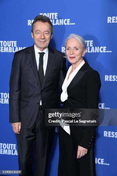 Director Michel Denisot and his wife Martine Patier attend the "Toute Ressemblance" photocall At UGC Cine Cite Les Halles on November 25, 2019 in...