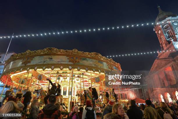 Carousel inside 'Christmas at the Castle' - a boutique open air Christmas Market in the heart of Dublin's City Centre. On Saturday, December 21 in...