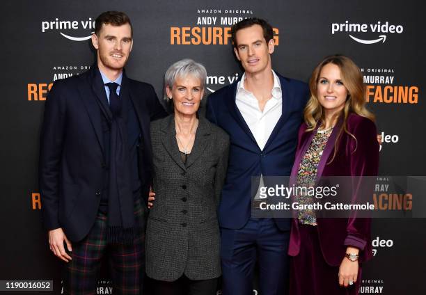 Jamie Murray, Judy Murray, Andy Murray and Kim Sears attend the "Andy Murray: Resurfacing" world premiere at the Curzon Bloomsbury on November 25,...