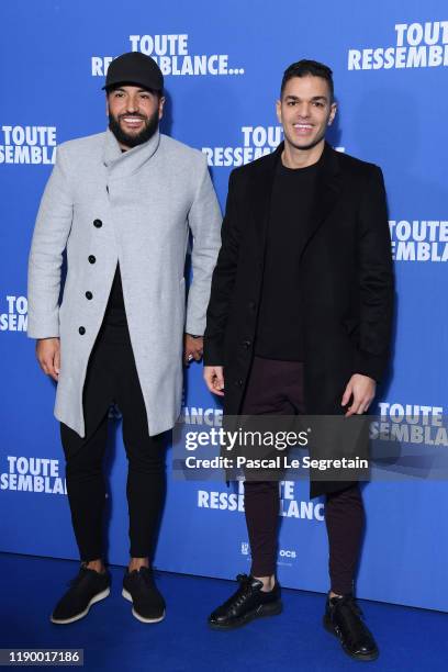 Kamel le Magicien and Hatem Ben Arfa attend the "Toute Ressemblance" photocall At UGC Cine Cite Les Halles on November 25, 2019 in Paris, France.