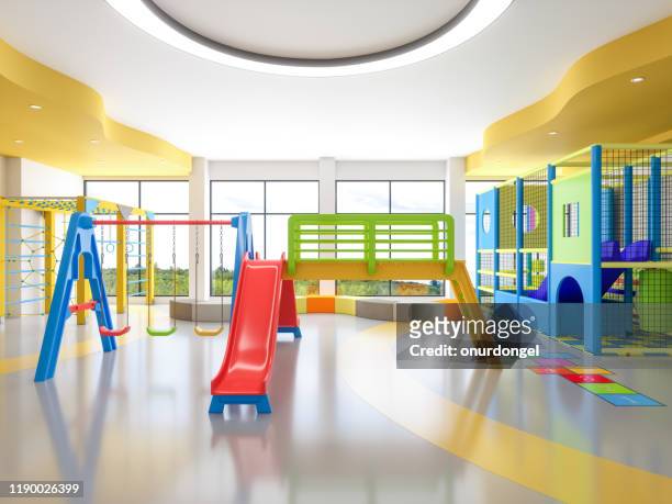 moderner kinderspielplatz - indoor kids play area stock-fotos und bilder