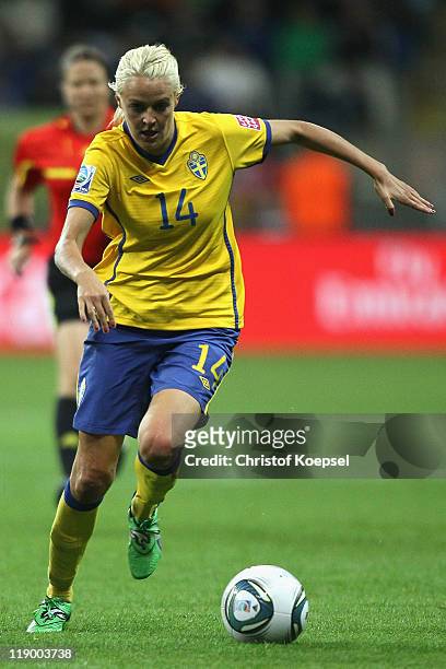 Josefine Oqvist of Sweden runs with the ball during the FIFA Women's World Cup Semi Final match between Japan and Sweden at the FIFA World Cup...