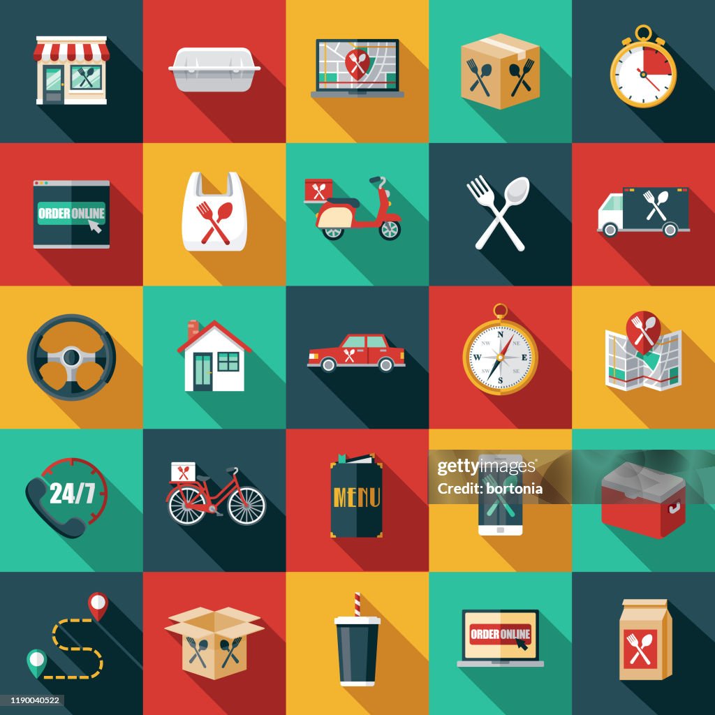 Conjunto de iconos de entrega de alimentos