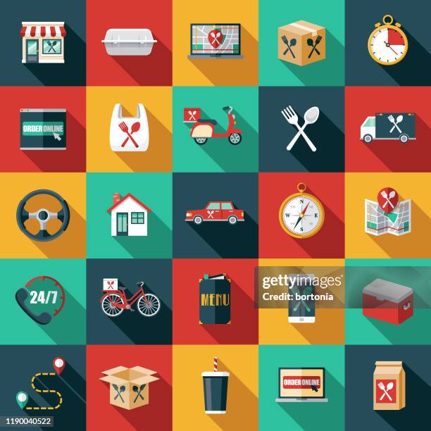 food delivery icon set - plastic cutlery stock illustrations