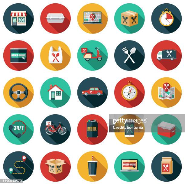 food delivery icon set - rast fahrrad stock-grafiken, -clipart, -cartoons und -symbole