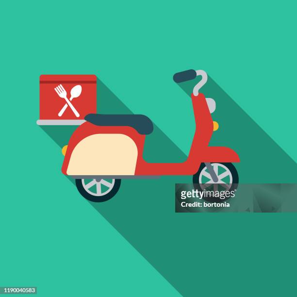 ilustraciones, imágenes clip art, dibujos animados e iconos de stock de icono scooter de entrega de alimentos - moped