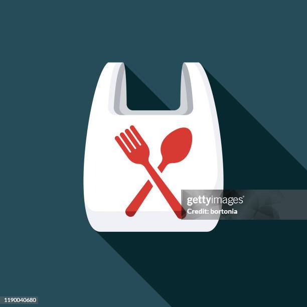 ilustraciones, imágenes clip art, dibujos animados e iconos de stock de icono de entrega de alimentos de bolsa de plástico - comida rapida