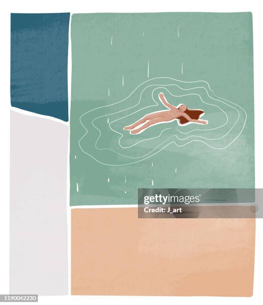 woman floats on the water. textured illustration. - bildnis bildbanksfoton och bilder