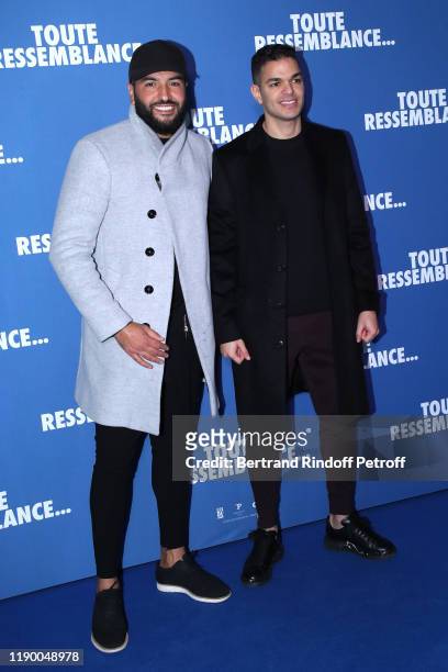 Kamel le Magicien and Hatem Ben Arfa attend the "Toute Ressemblance..." photocall at UGC Cine Cite Les Halles on November 25, 2019 in Paris, France.