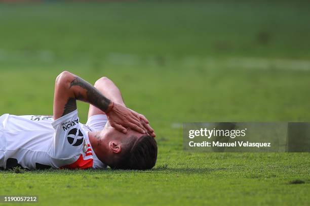Julian Alvarez of River Plate reacts after the fault during the final match of Copa CONMEBOL Libertadores 2019 between Flamengo and River Plate at...