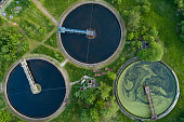 Aerial view of purification tanks for wastewater